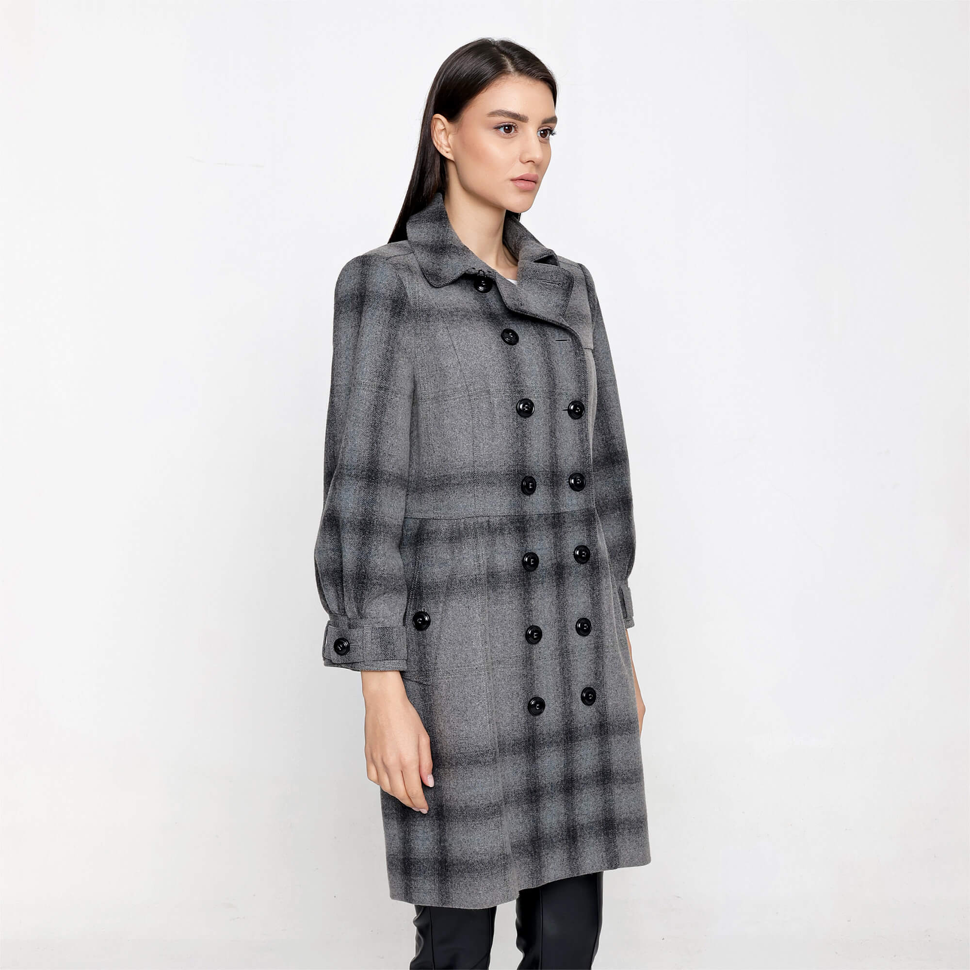 Burberry - Grey Plaid Wool Coat 